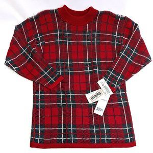 Vintage Sears Mathias Red Green Christmas Holiday Plaid Sweater NOS Size Medium